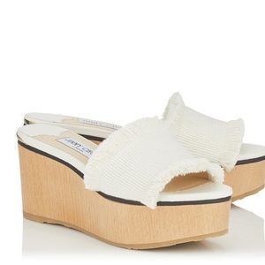 Jimmy Choo Deedee 80 Frayed Wooden Wedge Sandal 40